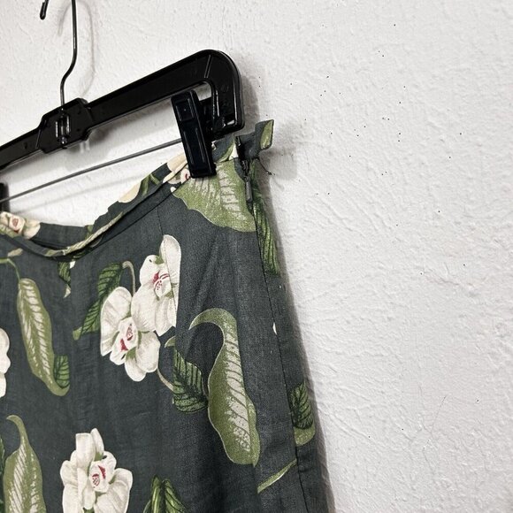 Silk Club Collection 100% Linen Crop Pants Green Floral Size 6 Fully Lined Zip - Picture 4 of 10